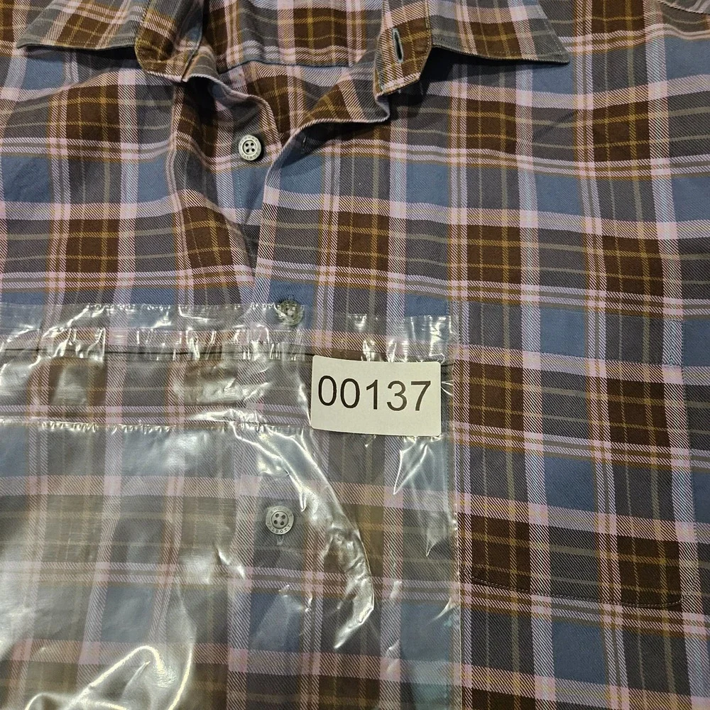 Robert Talbott Classic Long Sleeve Button‎ Shirt Men's Size M Blue Check Plaid